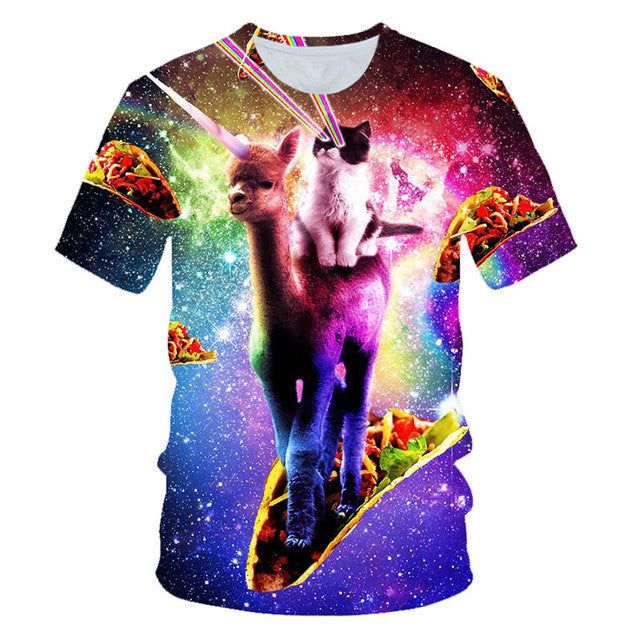 Get ready to blast off into style with the Galaxy Colorful T-Shirt! Add some excitement to your everyday wardrobe with this eye-catching t-shirt, featuring a colorful cartoon galaxy print. Made from a blend of polyester and spandex, it's light, comfortable, and durable for all-day wear. The O-neck collar and unisex style make it a versatile choice for everyone. Perfect for special occasions or everyday use, this t-shirt is easy to match with any outfit and is sure to turn heads. Get your Galaxy Playful Short Sleeve T-shirt With All Over Print, Summer Crew Neck Sublimation T-shirt With Funny Print, Funny Multicolor Crew Neck Shirt, Novelty Multicolor Crew Neck T-shirt, Fun Multicolor T-shirt With Sublimation Print, Playful Multicolor T-shirt With Character Print, Summer Multicolor Character Print T-shirt, Multicolor Fun T-shirt With Character Print, Multicolor Playful T-shirt With Funny Print