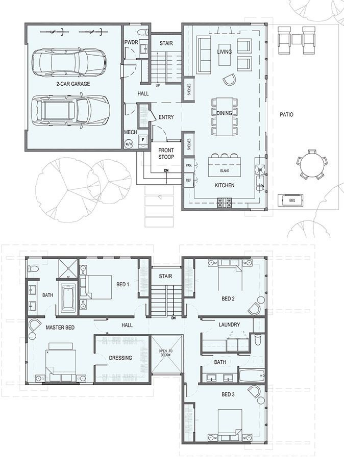 two floor plans for a modern home