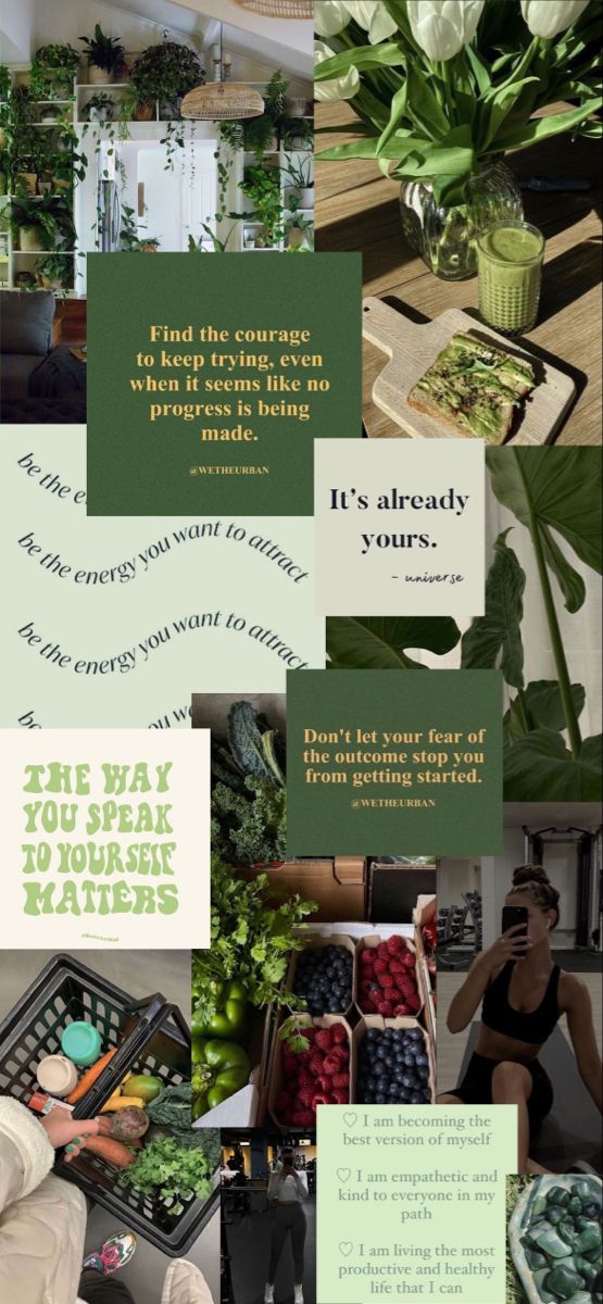 a collage of green and white images with words on them that read, it's already yours the way to market matters