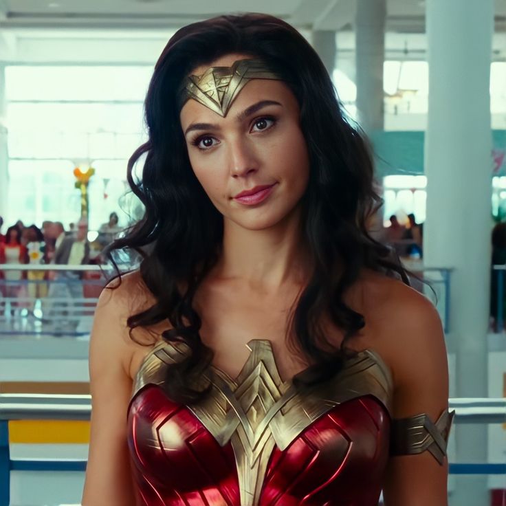 a woman dressed as wonder is posing for the camera