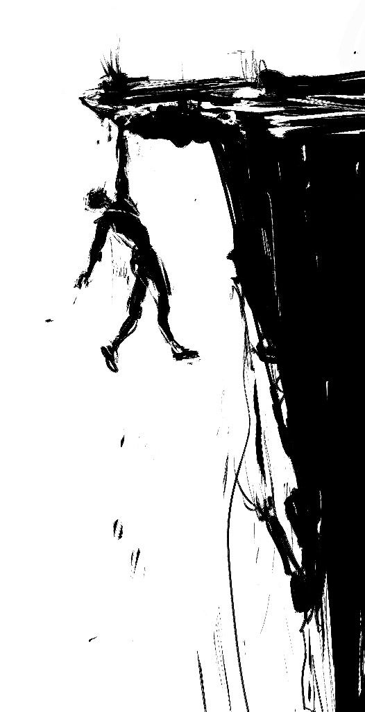 a drawing of a person jumping off a cliff into the water