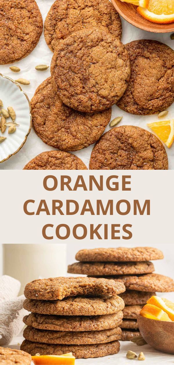 orange cardamom cookies stacked on top of each other with the title above it