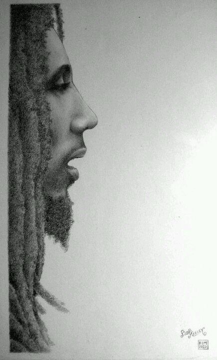 a pencil drawing of a man with dreadlocks