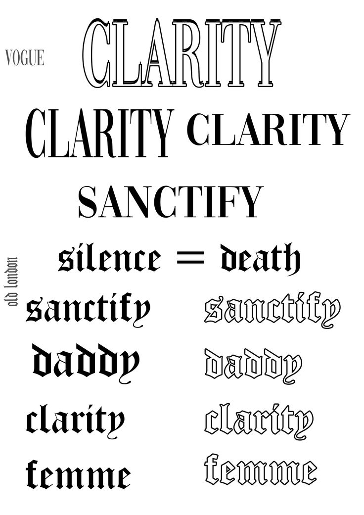 some type of font that is in different styles and sizes, including the name clarity