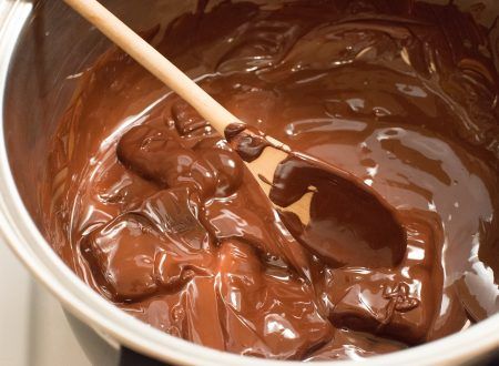 melted chocolate in a bowl with a wooden spoon