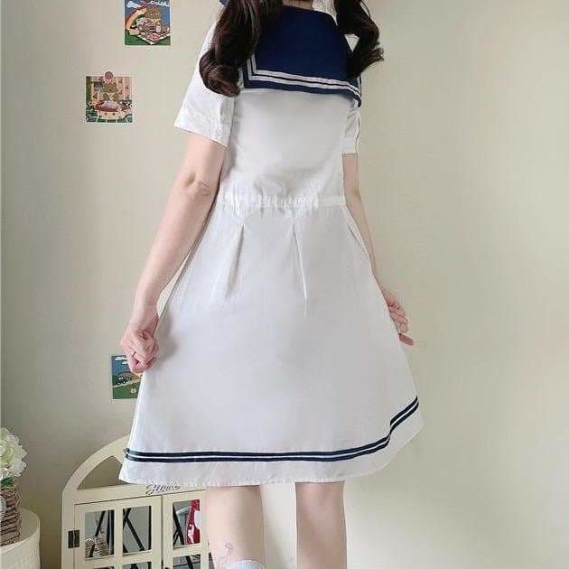 Cute White Sailor Kitty Dress SP16148Color：WhiteSize:One Size（Length 87cm, chest 92cm ） Egirl Clothes, Clothes Cute, Cat Dresses, Soft Grunge, Kawaii Clothes, Short Sleeve Dresses, White Dress, Hollywood, Kitty