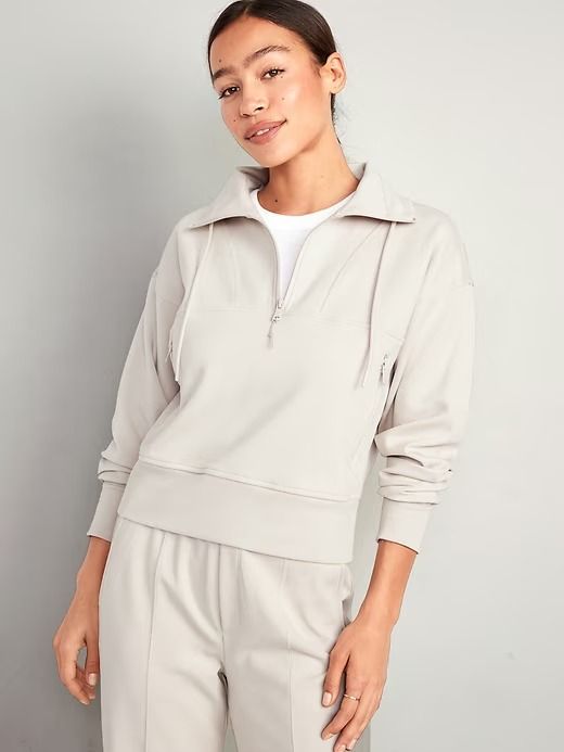 Dynamic Fleece Half Zip | Old Navy Versatile Half-zip Sweatshirt With Ribbed Cuffs, Half-zip Sweatshirt With Pockets For Loungewear, Loungewear Half-zip Sweatshirt With Pockets, Spring Half-zip Athleisure Sweatshirt, Athleisure Half-zip Tops With Pockets, Relaxed Fit Half-zip Spring Top, Sporty Funnel Neck Top With Pockets, Spring Relaxed Fit Half-zip Top, Spring Half-zip Top With Relaxed Fit