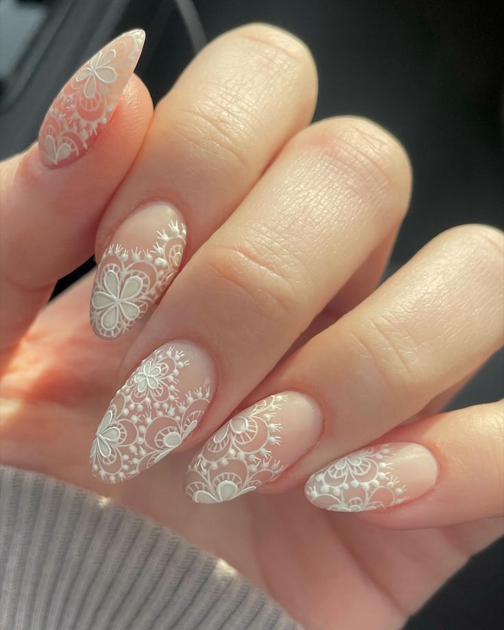 Lace Wedding Nails, Nails Lace, Ivory Nails, Wedding Day Nails, Bridal Nails Designs, Nails For Bride, Bridal Nail Art, Lace Nails, Manicure Inspiration