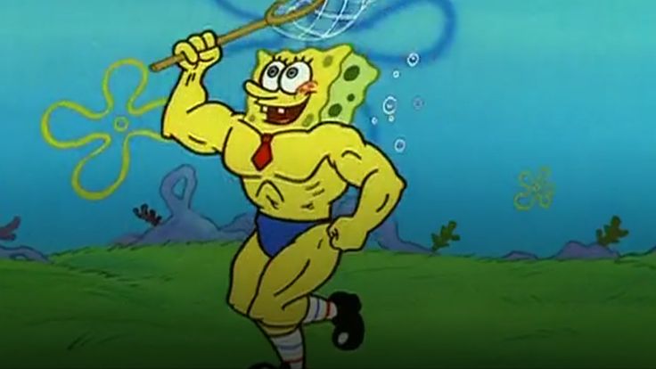 the spongebob character is holding a fishing rod