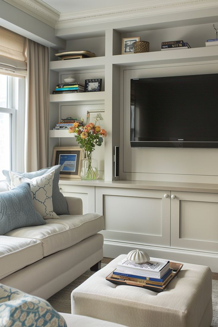 a living room filled with furniture and a flat screen tv