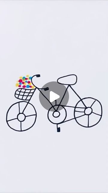 a drawing of a bicycle with colorful balls in the basket