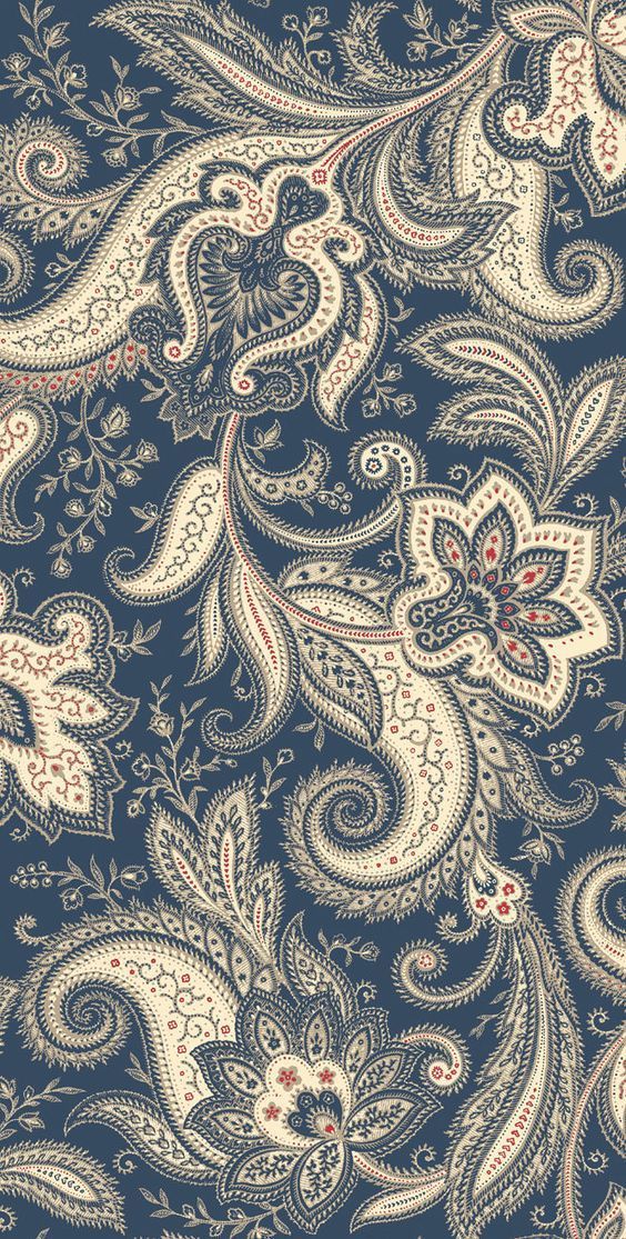 a blue and white paisley print fabric