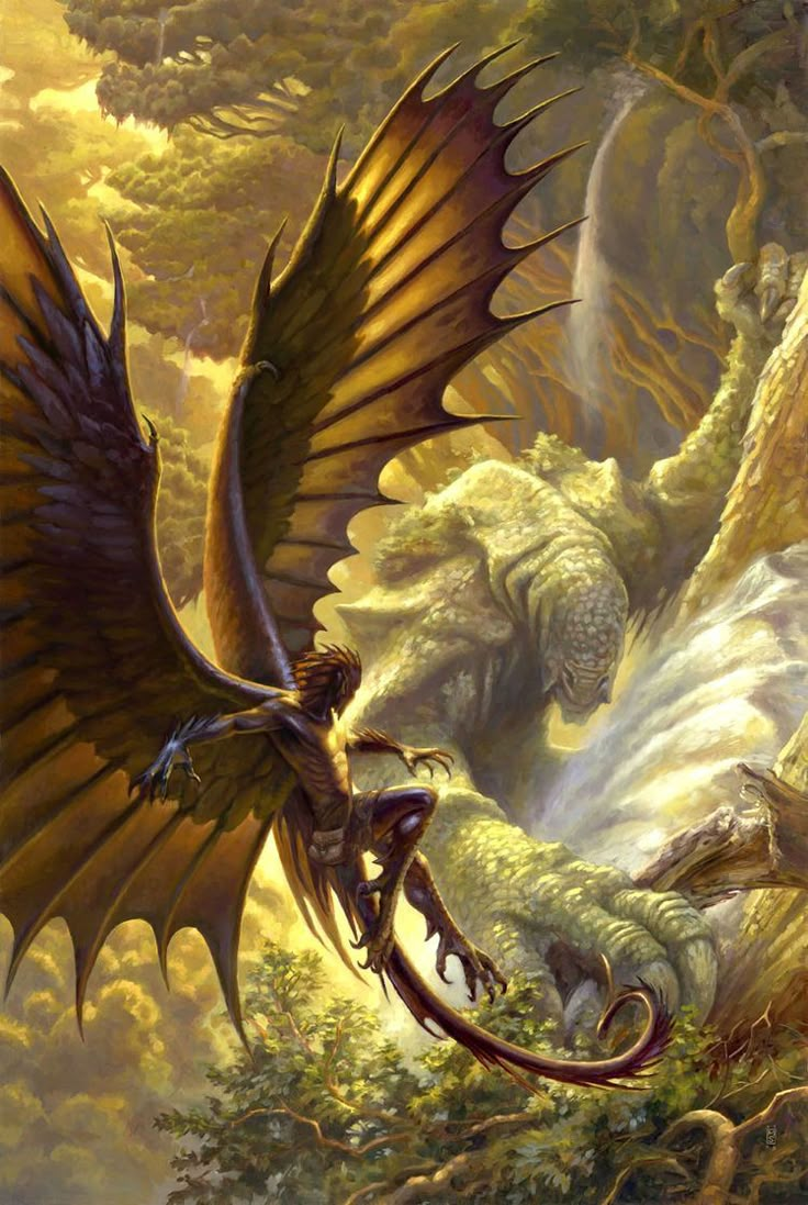 a painting of a dragon attacking another dragon