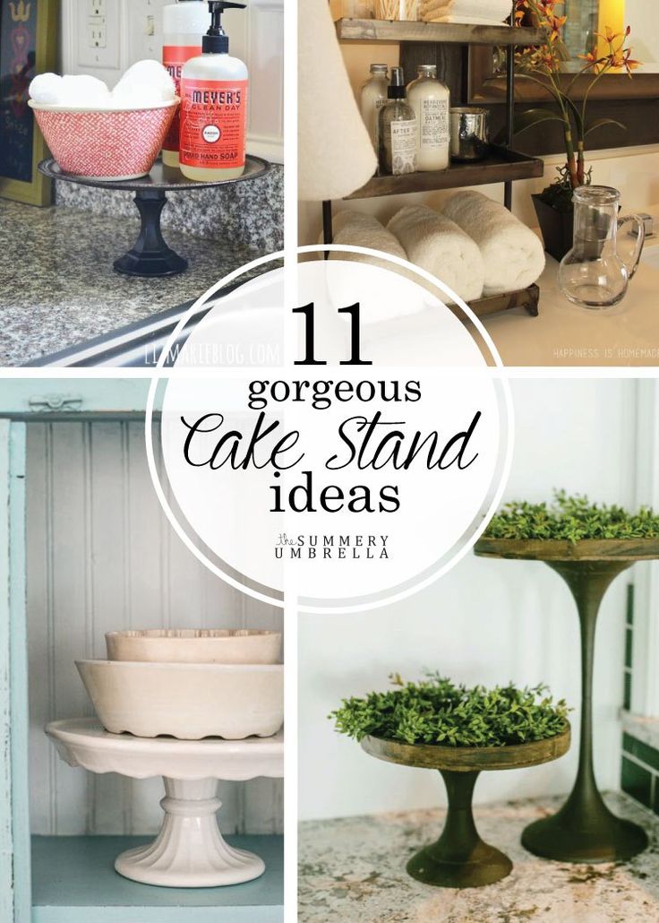 four different images with the words gorgeous cake stand ideas