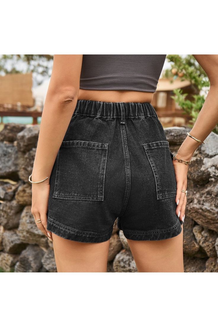 Get ready for summer with our High-Waist Denim Shorts! These trendy jean shorts feature convenient pockets for all your essentials. Shop now and elevate your casual style game. (Trust us, these are a must-have for warmer weather.) Pattern type: Solid Style: Casual, Chic Features: Pockets Material composition: 95% rayon, 5% polyester Stretch: No stretch Care instructions: Machine wash cold. Tumble dry low. Imported Product measurements: S: waist 25-28 in, hip 41 in, length 12 in M: waist 27-30 in High Waist Denim Shorts With Pockets, Trendy High Rise Shorts With Pockets, Trendy Mid-rise Shorts With Pockets, Casual Short Jeans With Side Pockets, Summer Short Jeans With Pockets, Trendy High Waist Jean Shorts With Hip Pockets, Trendy High Rise Jean Shorts With Pockets, High-waisted Jean Shorts With Pockets For Summer, Trendy Shorts With Pockets Short Length