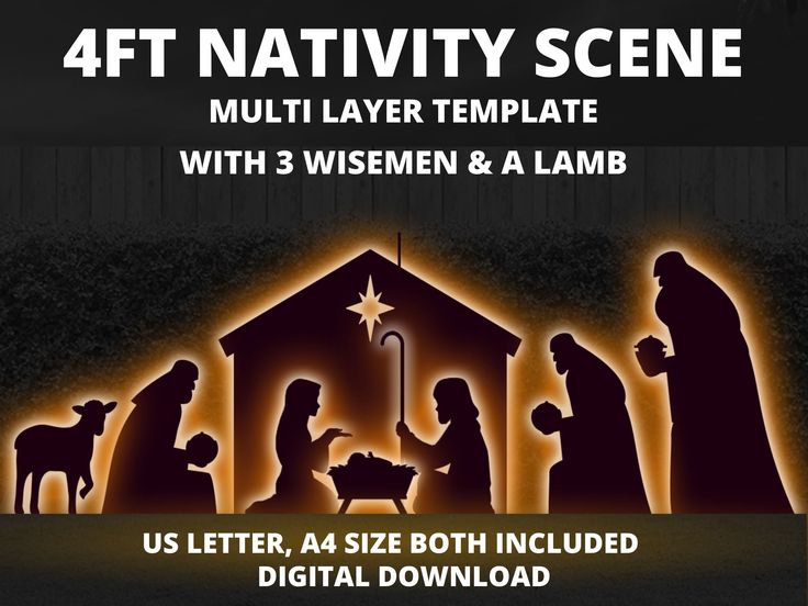 the nativity scene with 3 wise men and a lamb is shown in this poster