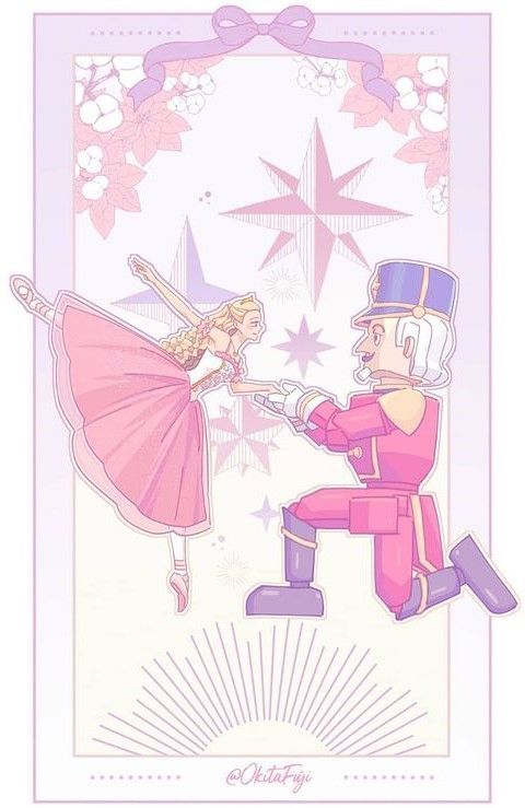 an illustration of a man and woman dressed as nutcrackers in front of a star