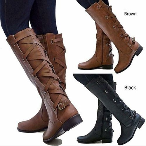 Category:Boots; Upper Materials:PU; Season:Spring,Fall; Heel Type:Chunky Heel; Gender:Women's; Type:Knee High Boots; Style:Classic,Casual,Fashion; Heel Height(inch):1-2; Outsole Materials:Rubber; Occasion:Outdoor,Party; Pattern:Solid Color; Listing Date:10/26/2022; 2024 Trends:Riding Boots,Lace Up Boots,Biker boots; Foot Length:null; Foot Width:null; Size chart date source:Provided by Supplier.; US Size:null; UK Size:14.5; EU Size:50; Heel Height:Low Heel Low Heel Leather Boots, Leather Boots Knee High, High Cowboy Boots, Casual Leather Boots, Knee High Cowboy Boots, Heeled Lace Up Boots, Boots Plus Size, Knight Boots, Boots Knee High