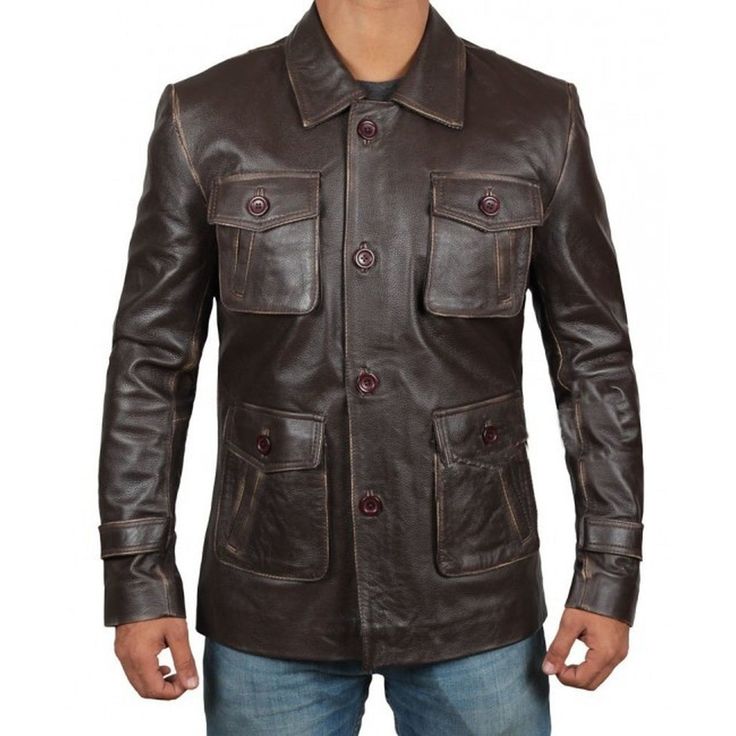 Men Atlanta Dark Brown Distressed Leather Jacket - Leather Jacket Distressed Brown Leather Biker Jacket With Pockets, Rugged Brown Leather Jacket With Flap Pockets, Rugged Leather Jacket With Button Closure, Distressed Brown Leather Outerwear For Winter, Rugged Leather Jacket For Workwear, Rugged Leather Jacket With Long Sleeves For Work, Brown Leather Jacket With Snap Buttons And Lapel Collar, Rugged Brown Biker Jacket For Work, Leather Jacket With Snap Buttons