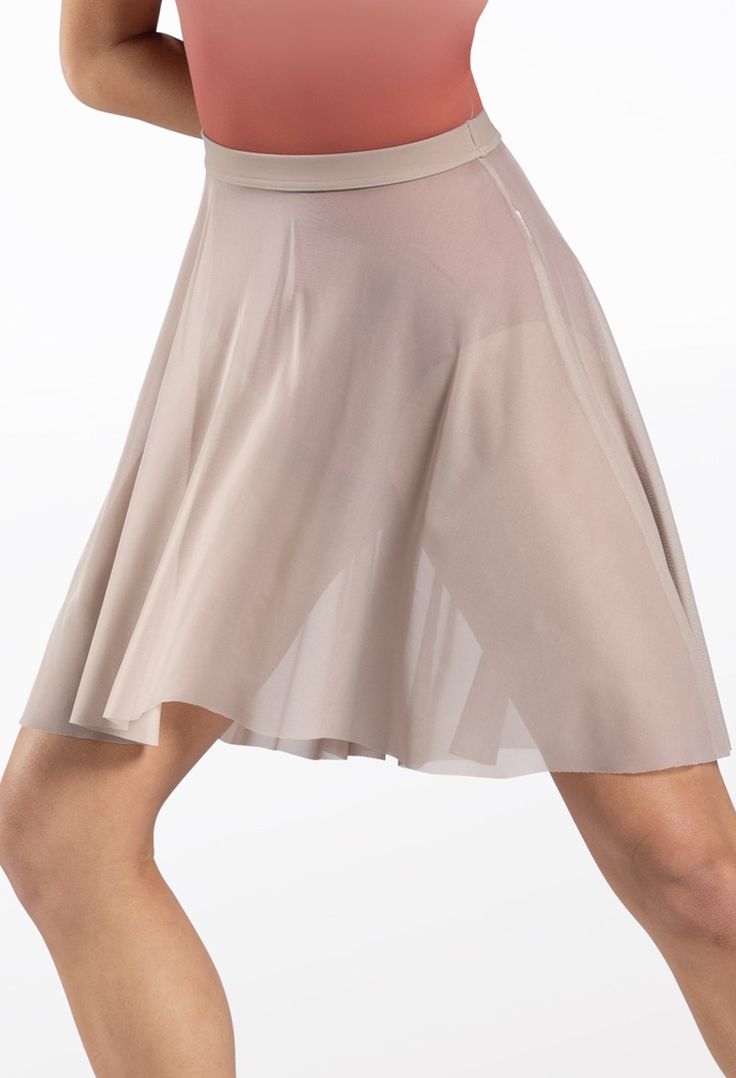 High-low power mesh circle skirt;  Comfortable elastic waistband;  Raw edge hem;  No briefs attached;  Imported; Fabric : Polyester/Spandex Dance Tiered Lined Skirt, Summer Stretch Ballet Skirt, Long Ballet Skirt, Adult Ballet Skirt, Kids Ballet Skirt, Circle Skirt, Raw Edge, Dance Wear, Briefs