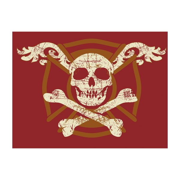 a skull and cross bones on a red background