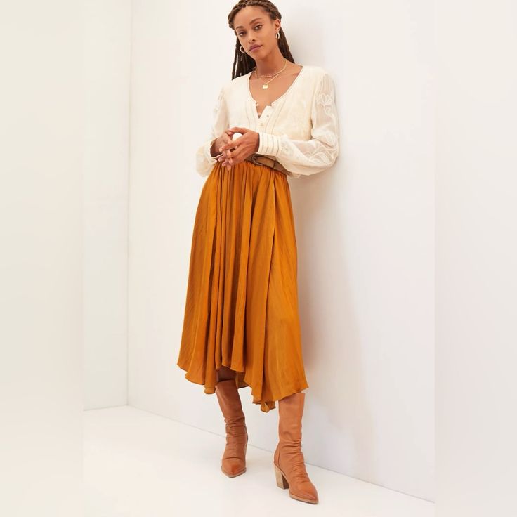 Brand New With Tags Anthropologie Skirt Orange Skirt Outfit, Anthropologie Fall, Orange Skirt, Ruffle Midi Dress, Aline Skirt, Pleated Maxi Skirt, Anthropologie Skirt, Midi Length Skirts, Plaid Mini Skirt