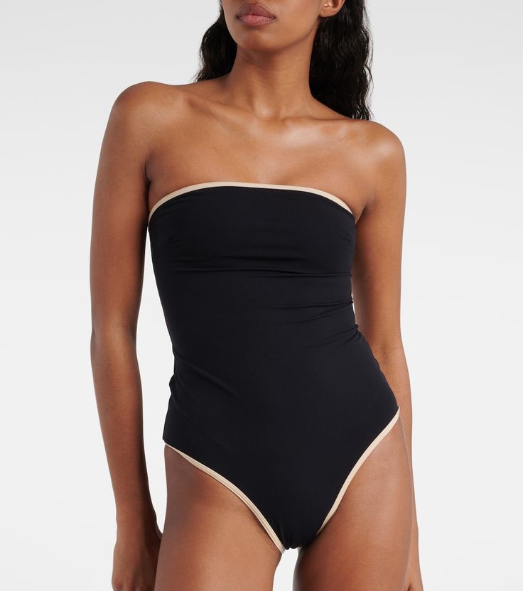 Strapless jersey swimsuit in black - Toteme | Mytheresa Professional Look, Black Swimsuit, Underworld, High Cut, Color Design, Quick Saves, Black