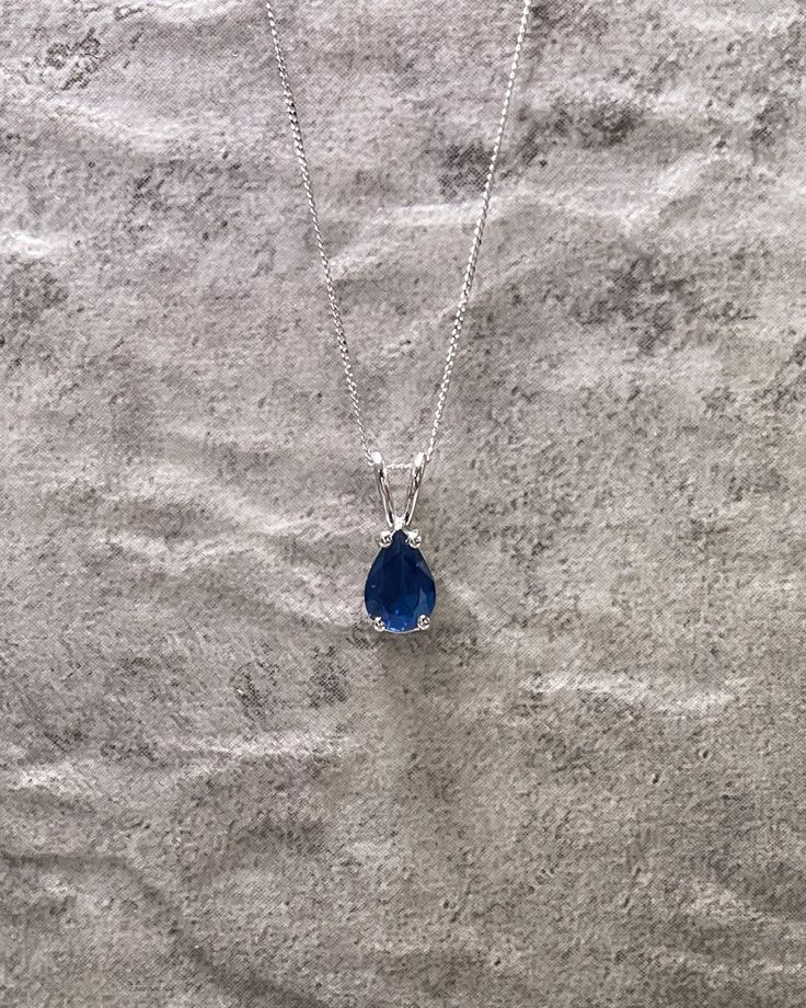 Sapphire Blue Necklace, Midnight Blue Necklace, Simple Gem Necklace, Simple Sapphire Jewelry, Blue Saffire Necklace, Sapphire Silver Necklace, Sapphire Necklace Aesthetic, Blue Silver Necklace, Silver Blue Necklace