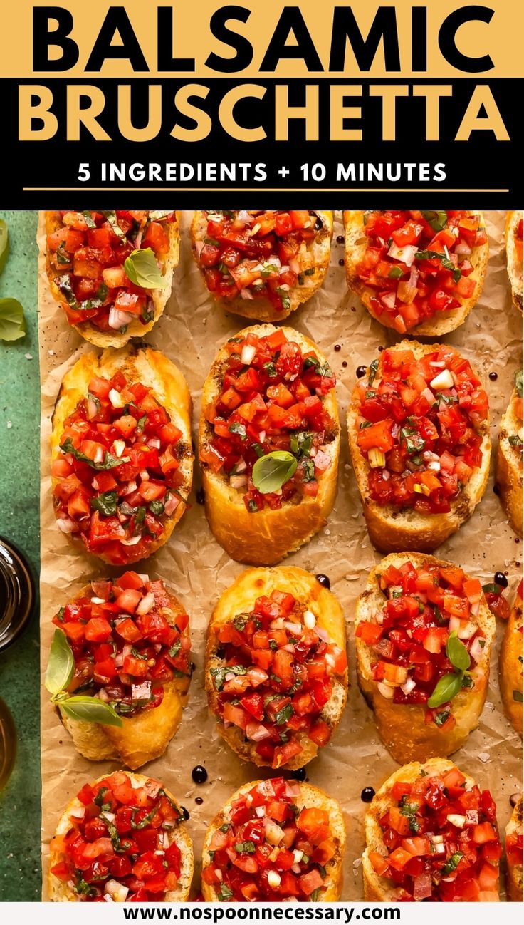 an image of some bread with tomatoes on it and the words balsamic bruschetta