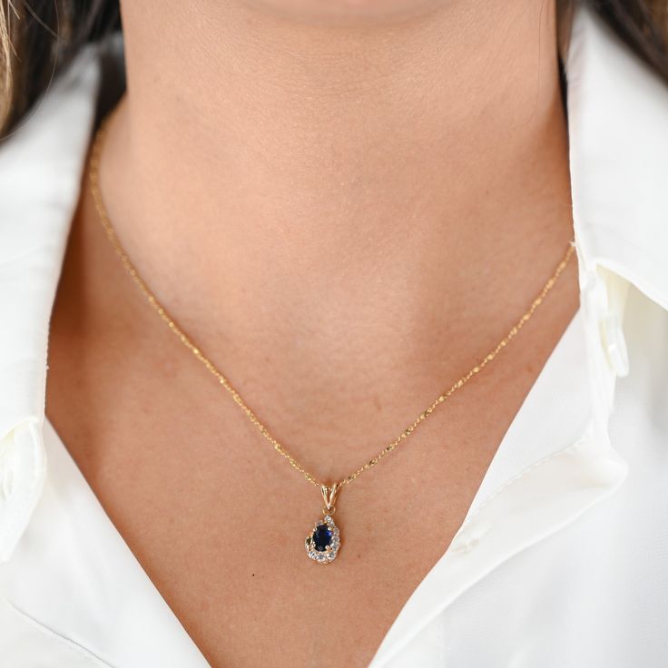 Our 14K Yellow Gold Fancy Rope Chain holds the spotlight on a dazzling Sapphire Oval Halo Diamond Pendant. A harmonious blend of elegance and style, this necklace is a statement piece that complements any occasion.Type: Fancy Rope Link ChainWeight: 3.7gMaterial: 14K Yellow GoldLength: 18"Oval Sapphire: 0.60CtwDiamonds: 9 x 0.015Ctw = 0.14CtwColor And Clarity: H/VS2Length Pendant: 0.75"Closure: Spring RingFor more of our jewelry products, please visit our shop 777jewelryLAFree shipping on all ord Sapphire Oval Pendant Necklace For Weddings, Sapphire Oval Pendant Necklace In Fine Jewelry Style, Luxury Sapphire Oval Pendant Necklace, Oval Sapphire Pendant, Luxury Sapphire Oval Pendant Jewelry, Real Gold Jewelry, Sell Gold, Diamond Pendant Necklace, Rope Chain