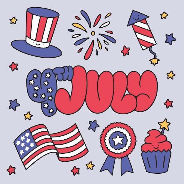 the word usa surrounded by american flags, stars and cupcakes on a blue background