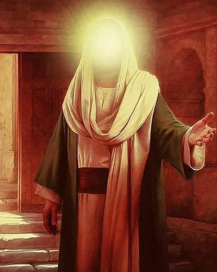 a painting of jesus standing with his hands out in front of the light coming from behind him