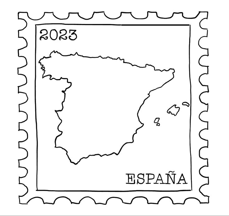 a stamp with the map of spain in black and white, on a white background