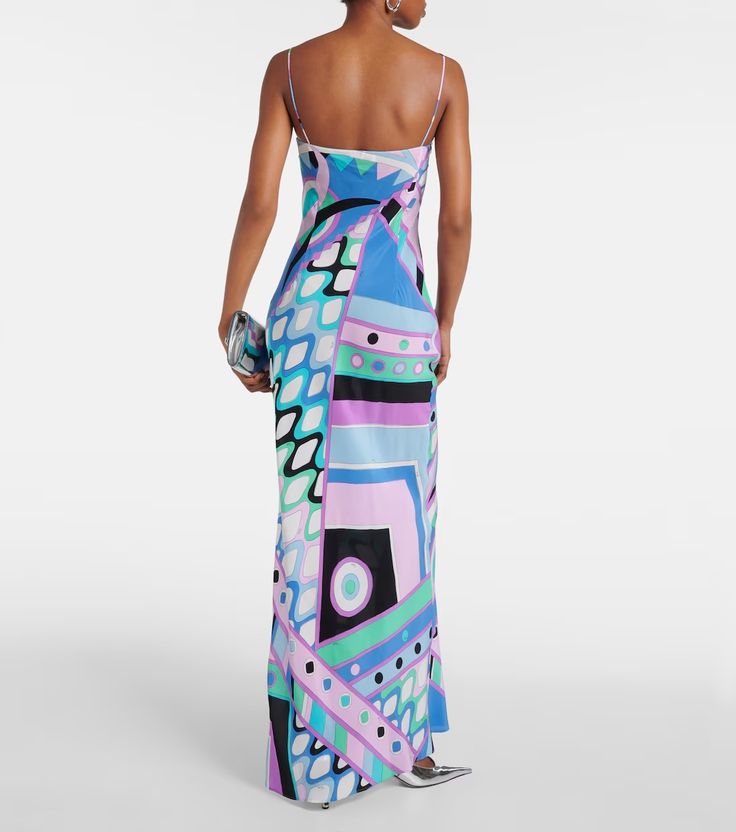 Vivara-printed silk maxi dress in multicoloured - Pucci | Mytheresa Multicolor Printed Silk Midi Dress, Silk Printed Midi Dress For Evening, Evening Silk Crepe Maxi Dress, Silk Crepe Evening Maxi Dress, Multicolor Silk Midi Dress With Abstract Print, Multicolor Silk Dresses With Vibrant Print, Elegant Silk Dress With Vibrant Print, Silk Evening Dress With Vibrant Print, Elegant Silk Dresses With Vibrant Print