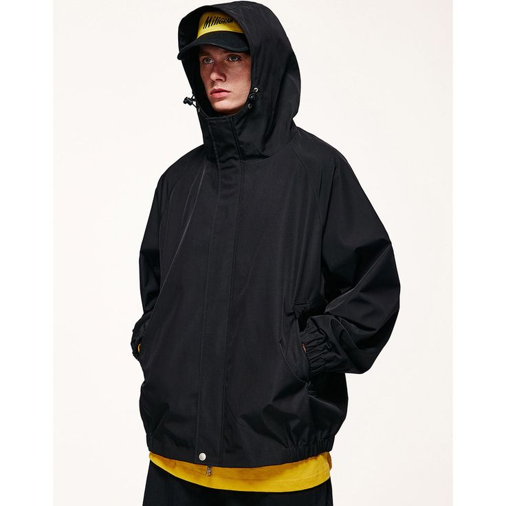 T-021-32 Black Nylon Windproof Windbreaker, Streetwear Nylon Outerwear With Double-lined Hood, Outdoor Nylon Hoodie With Detachable Hood, Black Nylon Windbreaker For Outdoor, Nylon Outerwear With Double-lined Hood For Streetwear, Black Casual Waterproof Windbreaker, Urban Nylon Hoodie For Outdoor, Urban Nylon Hoodie For Outdoor Activities, Sporty Weatherproof Hooded Outerwear