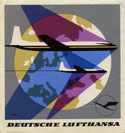 an old german poster shows two planes flying in the sky