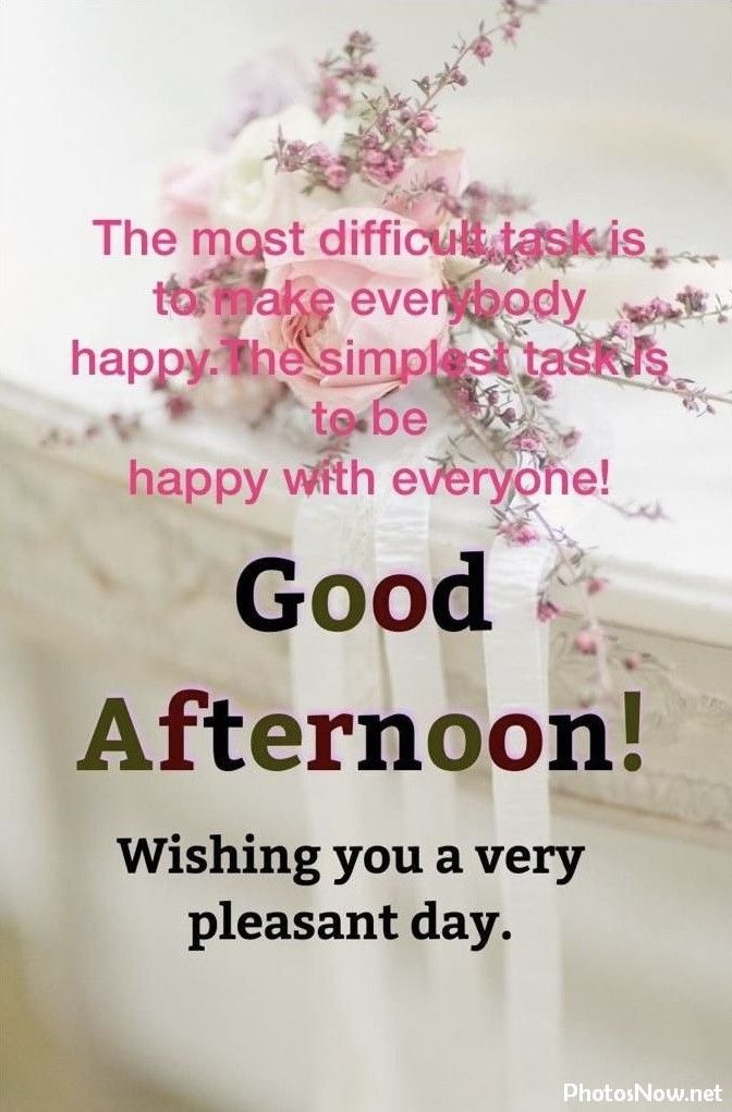 a card with the words good afternoon written in pink and black on it, next to a bouquet of flowers