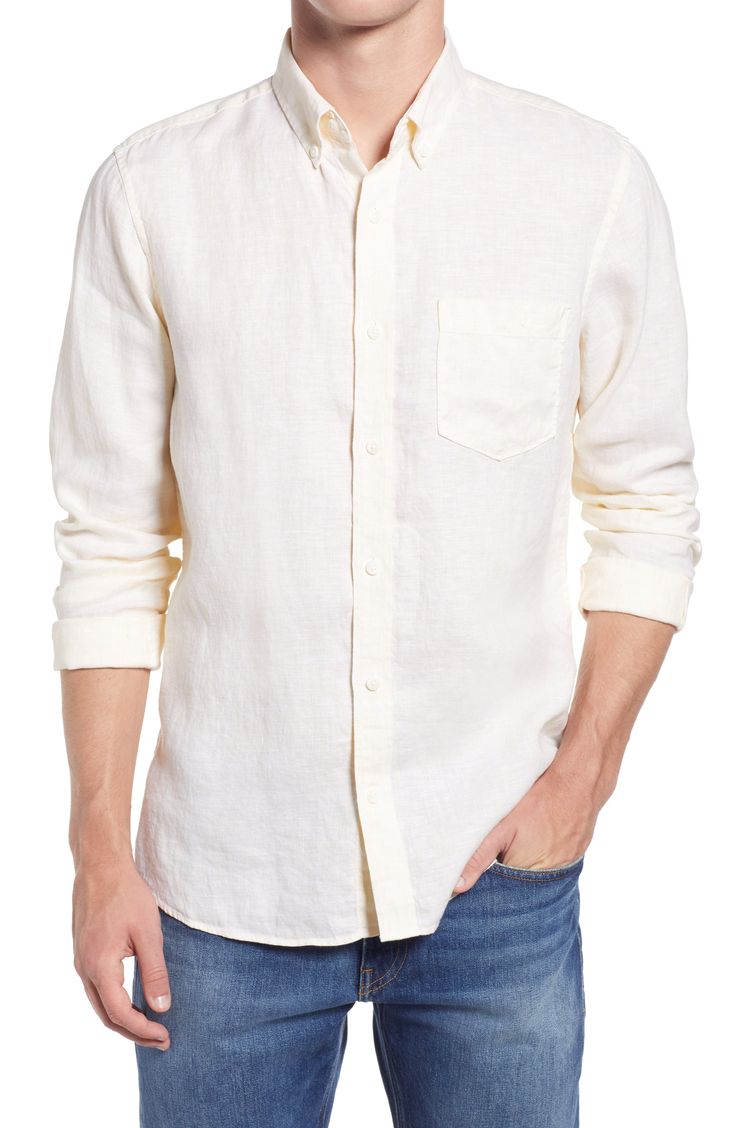 This versatile shirt cut from breathable fabric with a smart button-down collar is one you'll want in every color. Style Name:Nordstrom Trim Fit Solid Linen Button-Down Shirt. Style Number: 6122094. White Long Sleeve Shirt With Welt Pockets, Casual Long Sleeve Dress Shirt With Button Closure, Everyday Long Sleeve Dress Shirt With Button Closure, Long Sleeve Shirt With Welt Pockets For Summer, Semi-formal Shirt With Spread Collar And Pockets, Summer Long Sleeve Shirt With Welt Pockets, Business Casual Collared Dress Shirt With Pockets, Spring Collared Dress Shirt With Button Closure, Classic Shirt With Buttoned Pockets And Fold Down Collar