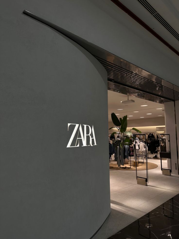 a zara store front with the logo on it