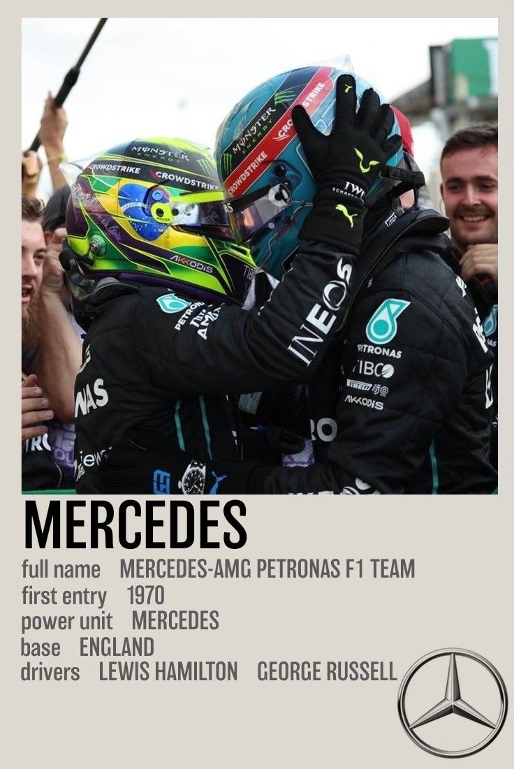 the mercedes team celebrates with their drivers