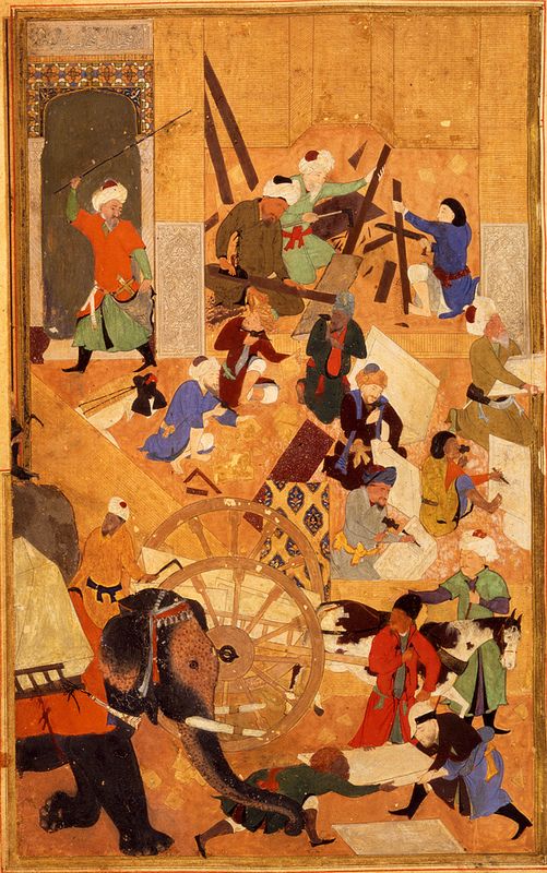 an old painting with people and animals in it