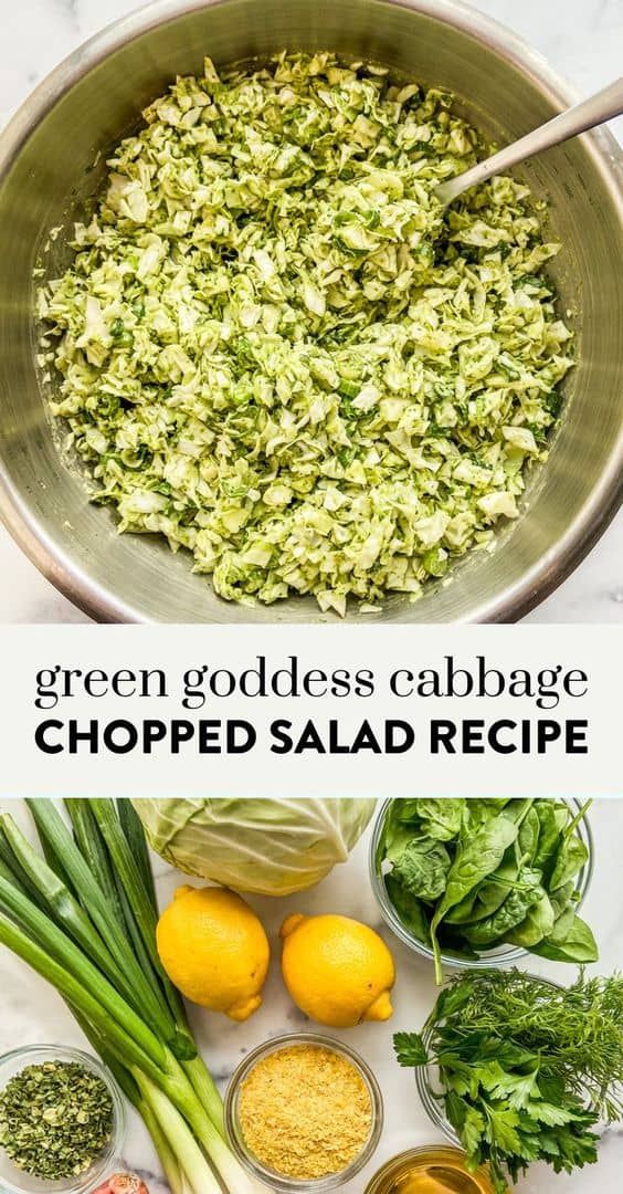 green goddess cabbage chopped salad recipe in a bowl