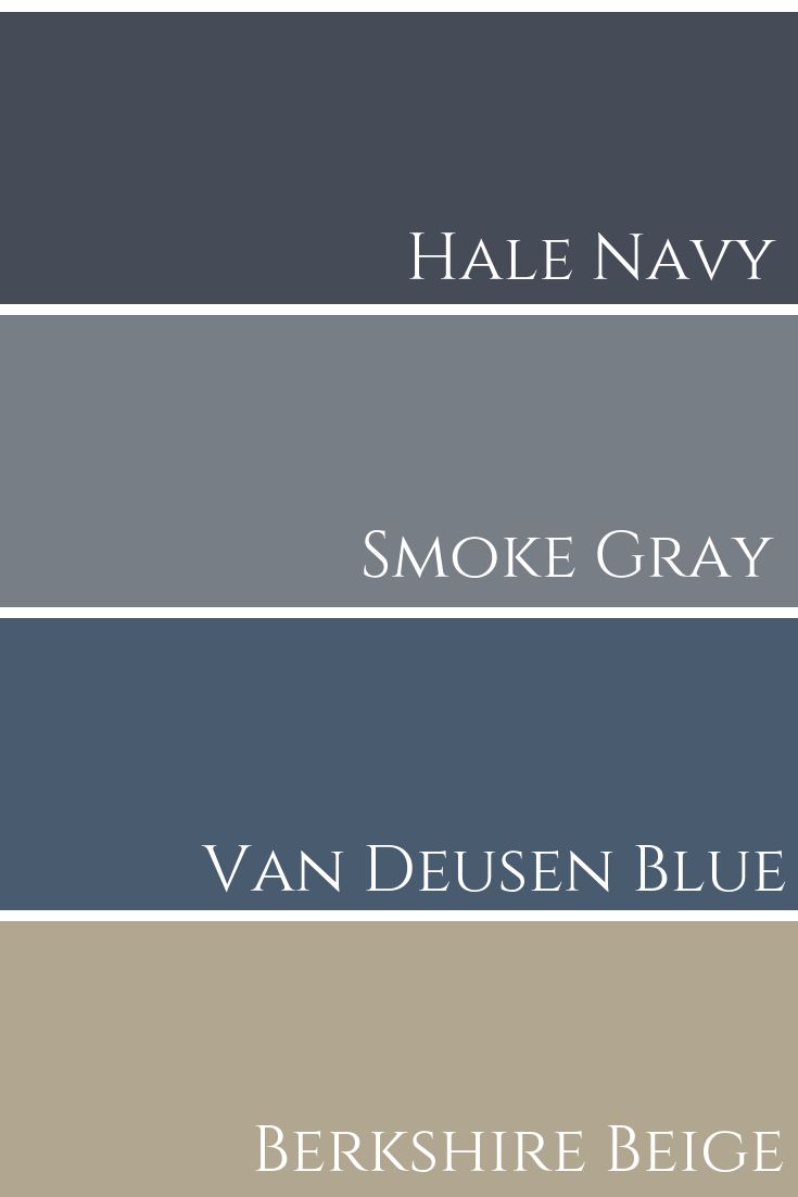 Hale Navy & Smoke Gray & Van Deusen Blue & Berkshire Beige Comparison Navy Blue And Grey Living Room, Blue Living Room Color, Van Deusen Blue, Navy Living Rooms, Colors Combinations, Hale Navy, Beige Living Rooms, Living Room Color Schemes, Dekorasi Kamar Tidur