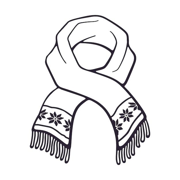 a scarf with flowers on it is drawn in black and white, as well as an outline