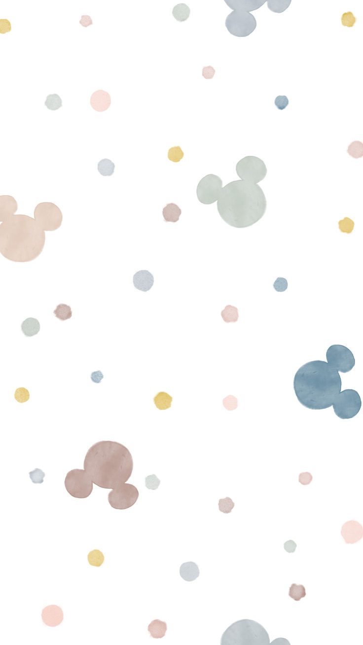 the mickey mouse wallpaper is multicolored and has polka dot designs on it