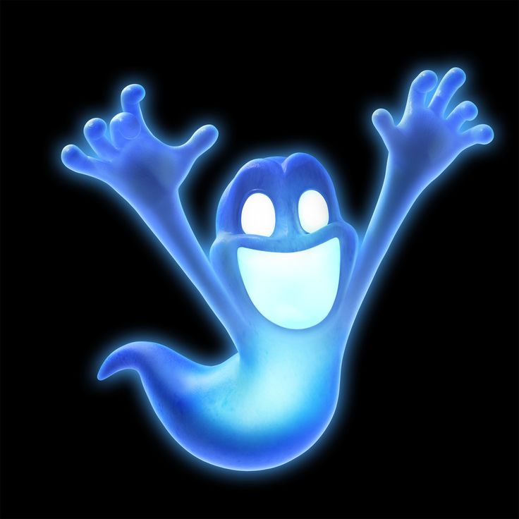 an animated blue ghost with eyes and hands