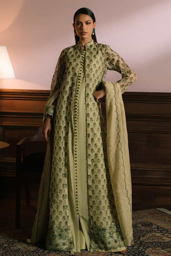 GLEAMING GOLD-4PC NET EMBROIDERED SUIT | WEDDING UNSTITCHED | CROSS STITCH in UK USA UAE online kapraye.com Festive Cotton Silk Bandhgala With Resham Embroidery, Traditional Cotton Silk Wear With Zari Work, Long Sleeve Cotton Silk Sherwani With Intricate Embroidery, Eid Cotton Silk Bandhgala With Dabka Work, Anarkali Bandhgala With Traditional Chanderi Drape, Bollywood Style Embroidered Cotton Silk Bandhgala, Semi-stitched Chanderi Bandhgala For Transitional Season, Designer Cotton Silk Bandhgala With Dupatta, Cotton Silk Bandhgala With Dabka Work