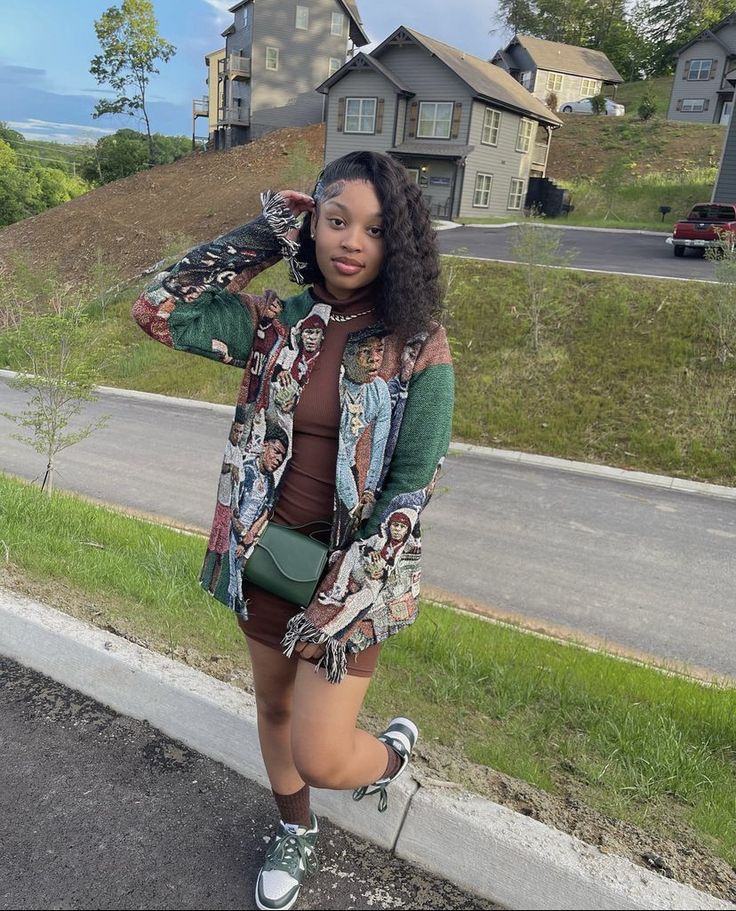 Tapestry Jacket Outfit Black Women, Tapestry Set Outfit, Tapestry Outfit Ideas, Cement 3s Outfit Women, Tapestry Outfit Black Women, Fly Birthday Outfits Winter, Shein Outfits Plus Size, Tapestry Outfit, Shein Outfits Black Women