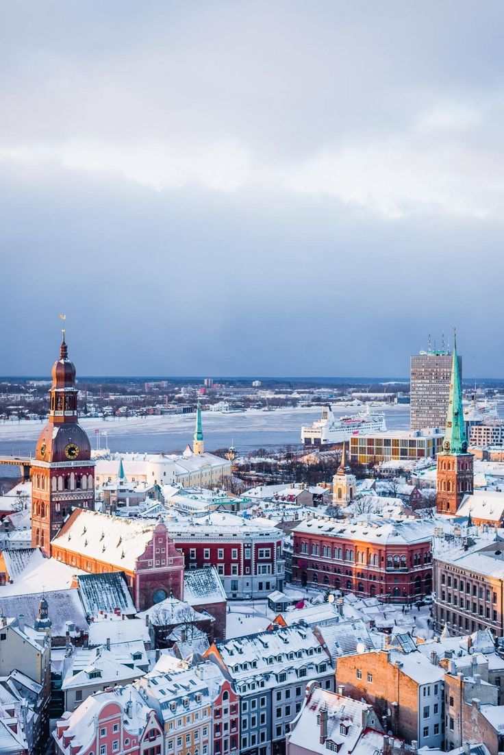 the city is covered in snow and it looks like it's been taken from above