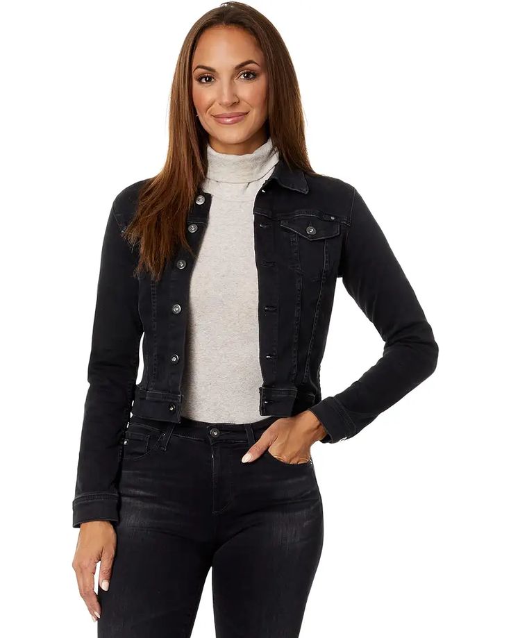 AG Jeans Robyn Jacket | Zappos.com Washed Black Denim Jacket With Button Closure, Washed Denim Vest For Fall Workwear, Chic Fall Denim Jacket With Flap Pockets, Fall Dark Wash Denim Jacket, Fitted Denim Jacket With Flap Pockets For Work, Washed Black Long Sleeve Denim Jacket With Buttons, Long Sleeve Washed Black Denim Jacket With Buttons, Chic Washed Button-up Denim Jacket, Fall Dark Wash Washed Denim Vest